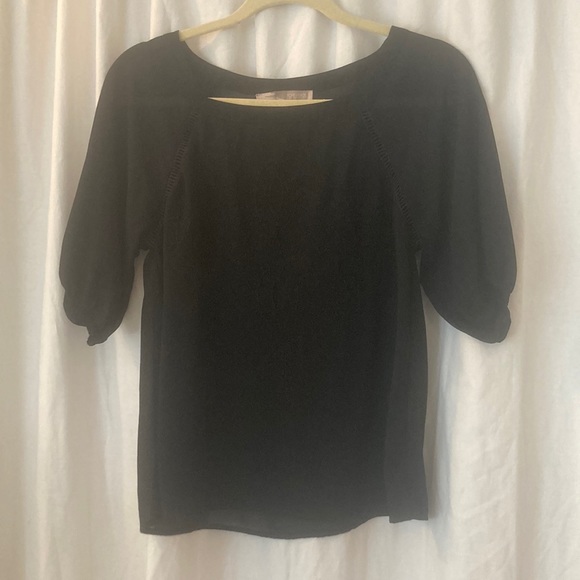 Gorgeous boho sheer black eyelet blouse, puff sleeve black , size XS - Picture 4 of 9